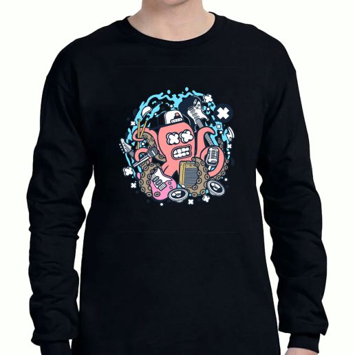 Graphic Long Sleeve T Shirt Rock Octopus