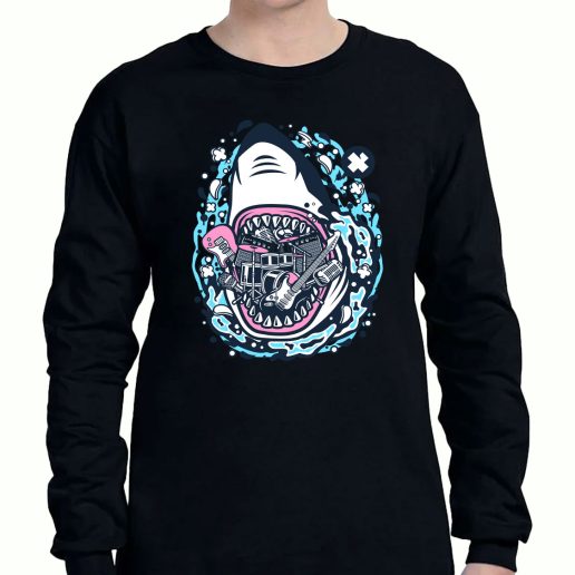 Graphic Long Sleeve T Shirt Shark Rock