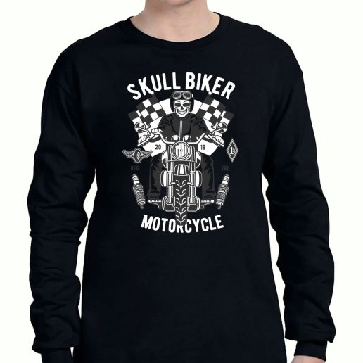 Graphic Long Sleeve T Shirt Skull Biker