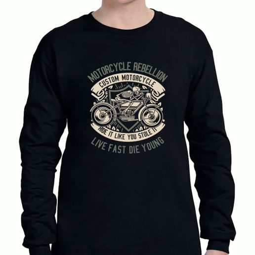 Graphic Long Sleeve T Shirt Skull Rebel Motorcycle