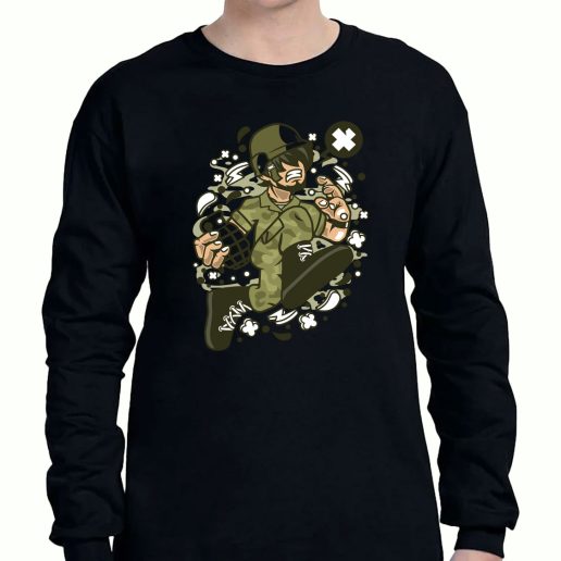 Graphic Long Sleeve T Shirt Soldier Running