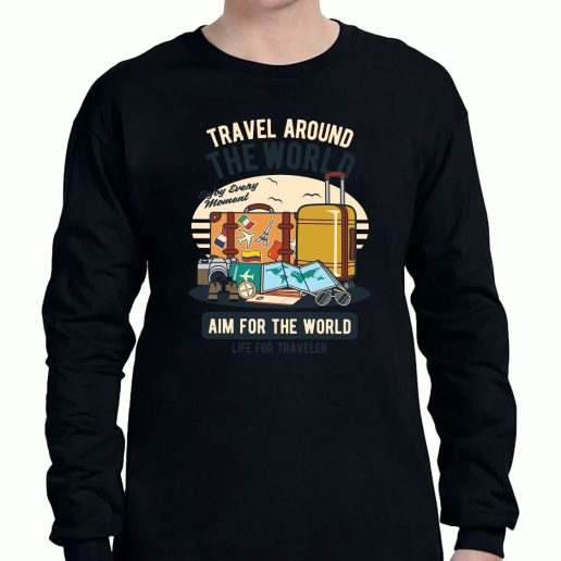 Graphic Long Sleeve T Shirt Travel Around The World