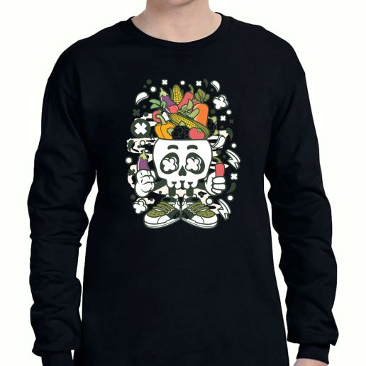 Graphic Long Sleeve T Shirt Vegetable Skull Head