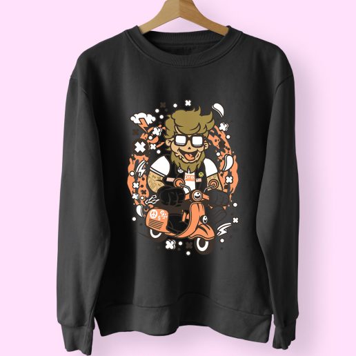 Hipster Scooterist Funny Graphic Sweatshirt