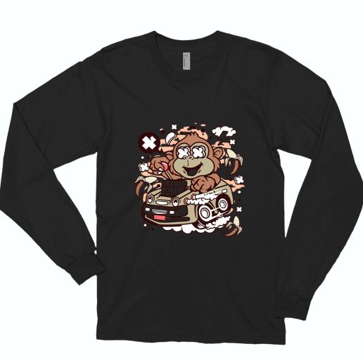 Monkey Hotrod Funny Long Sleeve T shirt