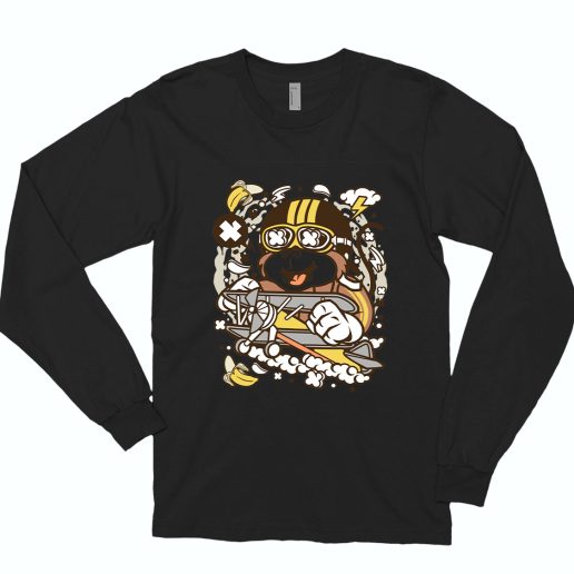 Monkey Pilot Funny Long Sleeve T shirt