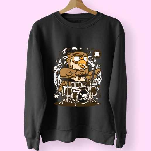 Owl Drummer Funny Graphic Sweatshirt