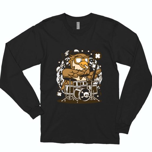 Owl Drummer Funny Long Sleeve T shirt