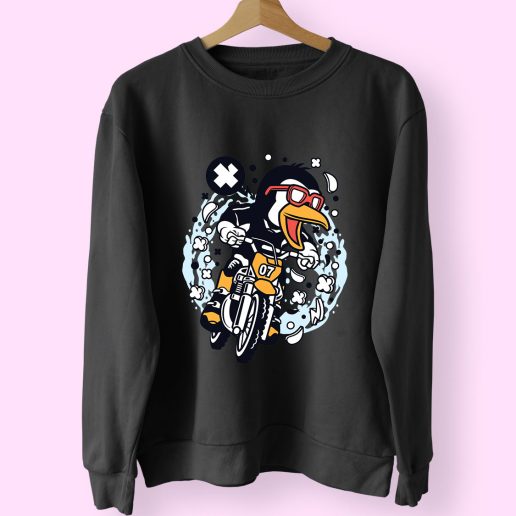 Penguin Motocross Rider Funny Graphic Sweatshirt