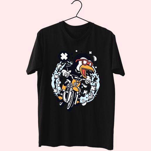 Penguin Motocross Rider Funny Graphic T Shirt