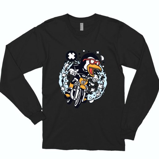 Penguin Motocross Rider Funny Long Sleeve T shirt