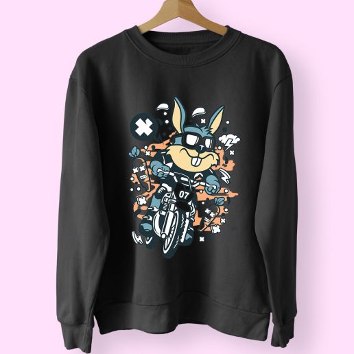 Rabbit Motocross Rider Funny Graphic Sweatshirt