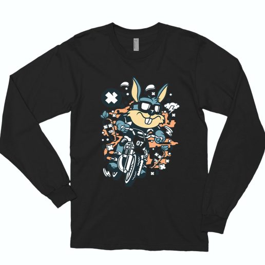 Rabbit Motocross Rider Funny Long Sleeve T shirt