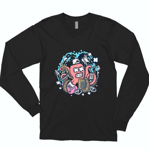 Rock Octopus Funny Long Sleeve T shirt