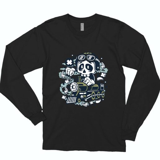 Skull Train Funny Long Sleeve T shirt