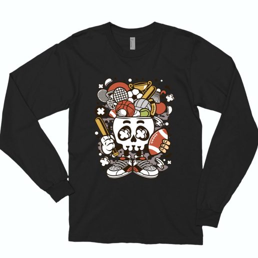 Sports Skull Head Funny Long Sleeve T shirt