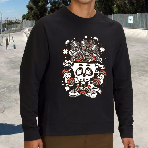 Streetwear Sweatshirt Barbell Skull Head