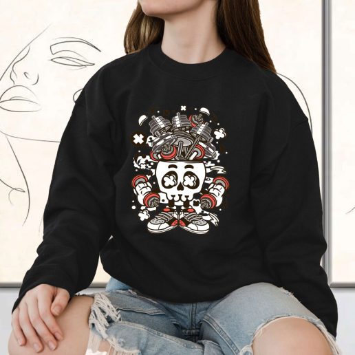 Vintage Sweatshirt Barbell Skull Head Fashion Trends