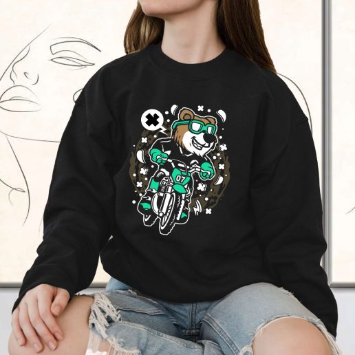 Vintage Sweatshirt Bear Motocross Rider Fashion Trends