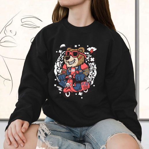 Vintage Sweatshirt Bear Scooterist Fashion Trends