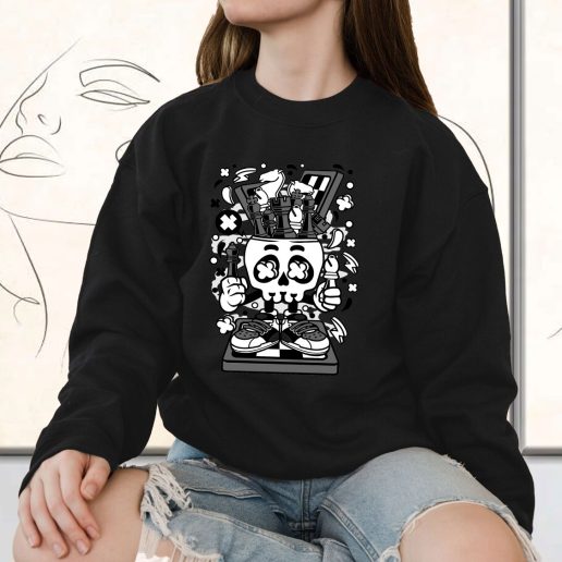 Vintage Sweatshirt Chess Skull Head Fashion Trends