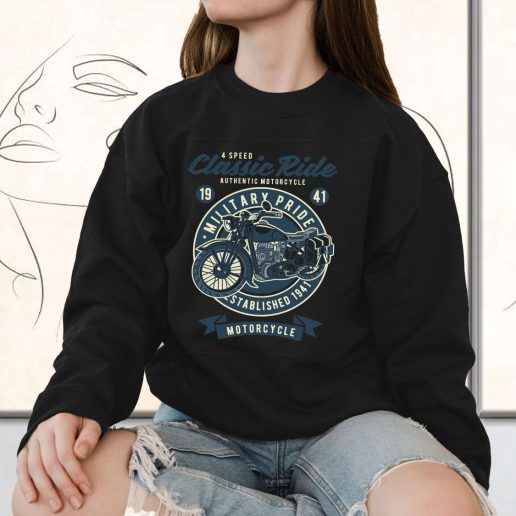 Vintage Sweatshirt Classic Ride Military Pride Fashion Trends