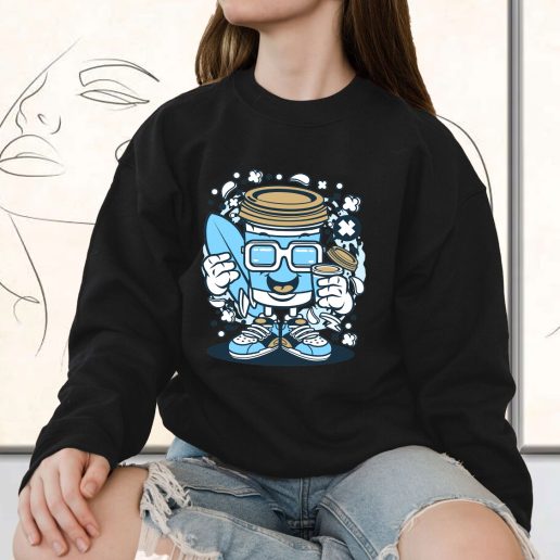 Vintage Sweatshirt Coffee Cup Surfer Fashion Trends