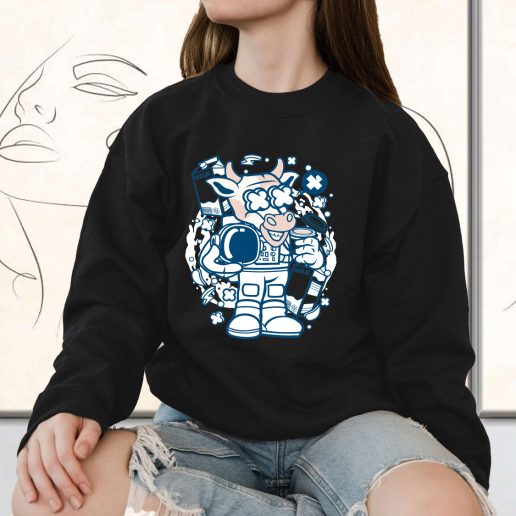 Vintage Sweatshirt Cow Astronaut Fashion Trends