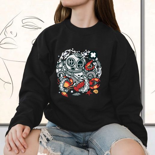 Vintage Sweatshirt Diver Octopus Fashion Trends