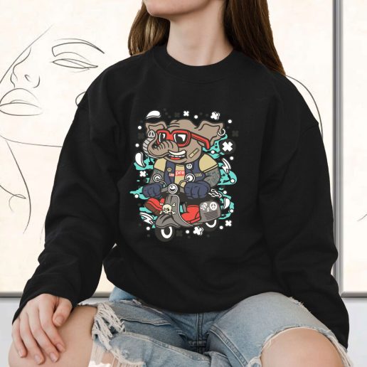 Vintage Sweatshirt Elephant Scooterist Fashion Trends