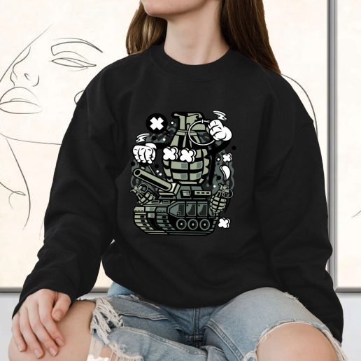 Vintage Sweatshirt Grenade War Tank Fashion Trends