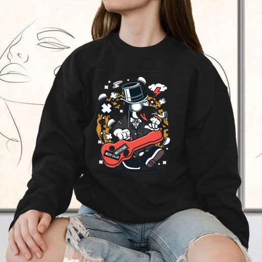 Vintage Sweatshirt Penguin Guitar Fashion Trends