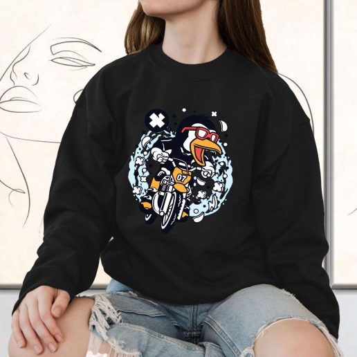 Vintage Sweatshirt Penguin Motocross Rider Fashion Trends