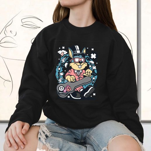 Vintage Sweatshirt Rabbit Guitar Fashion Trends