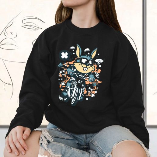 Vintage Sweatshirt Rabbit Motocross Rider Fashion Trends