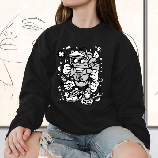 Vintage Sweatshirt Robot Tools Fashion Trends