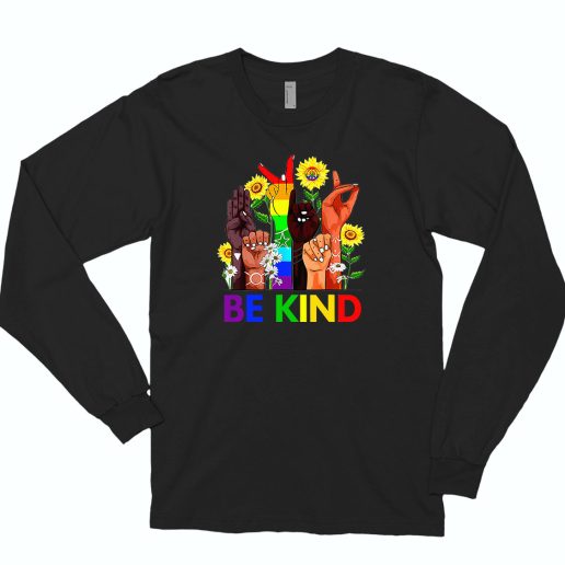 Be Kind Rainbow Sign Language 80s Long Sleeve T Shirt Style