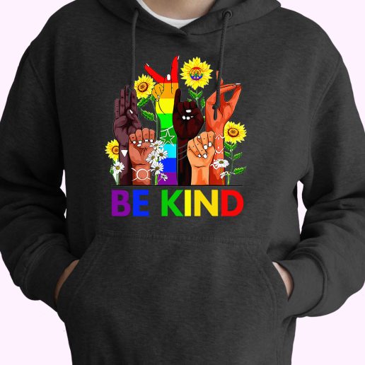 Be Kind Rainbow Sign Language 80s Oversized Hoodie