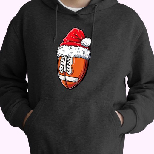 Christmas Football Ball Santa Hat 70s Basic Hoodie 1.jpeg