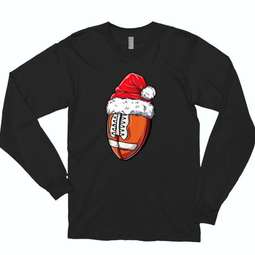 Christmas Football Ball Santa Hat 70s Long Sleeve T shirt