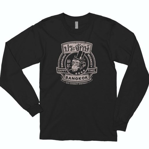 Happy Time Smoking Monkey 80s Long Sleeve T Shirt Style