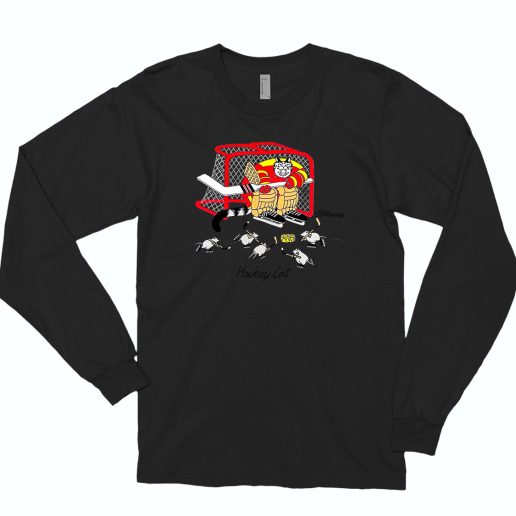 Hockey Cat And Mice Nos Kliban Crazy 70s Long Sleeve T shirt