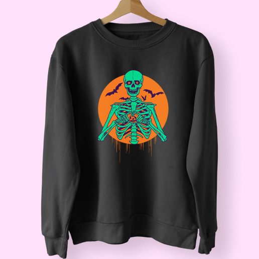 Skeleton I Love Halloween Pumpkin Heart Crop Top Shirt 70s Sweatshirt Inspired