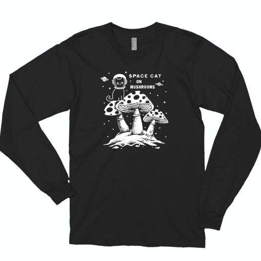 Space Cat On Mushrooms 80s Long Sleeve T Shirt Style