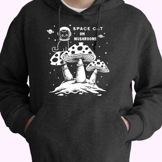 Space Cat On Mushrooms 80s Oversized Hoodie