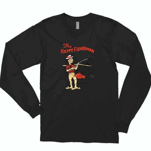 The Happy Fisherman Funny Joke 70s Long Sleeve T shirt