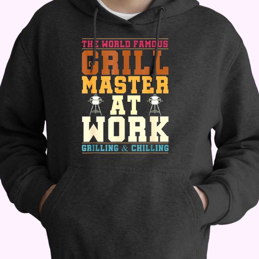 The World Famous Grill Master At Work Funny Bbq 80s Oversized Hoodie