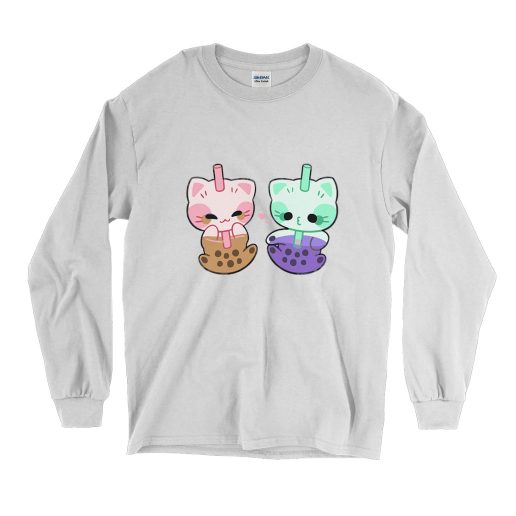 Boba Milk Tea Cat Funny Long Sleeve T shirt