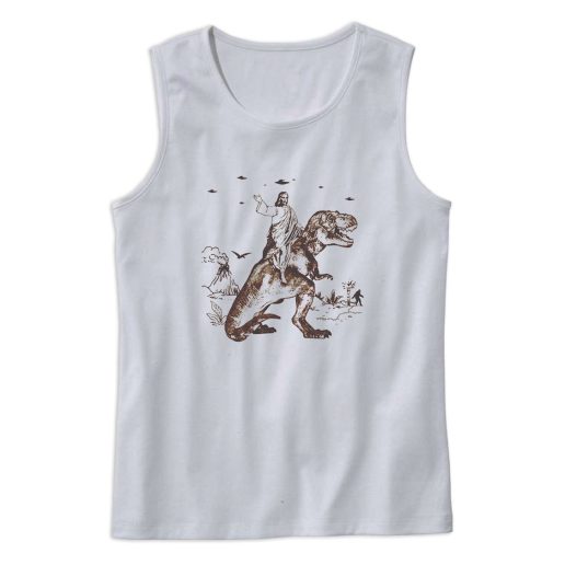 Funny Jesus Riding Dinosaur Tank Top Outfit