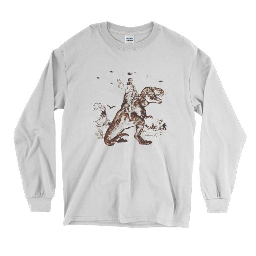 Funny Jesus Riding Dinosaur Vintage Long Sleeve Shirt